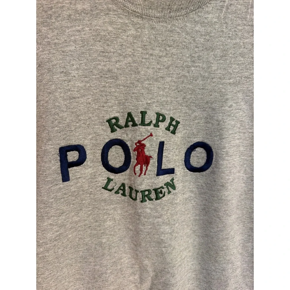 Vintage 90s Polo Ralph Lauren T Shirt Men's XL Gray Spellout Pony USA Made